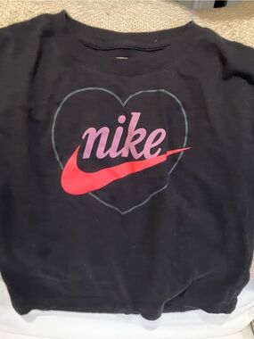 Nike Black Sweatshirt w/ Pink Script & Red Swoosh Heart. Child’s Medium, 5-6yo